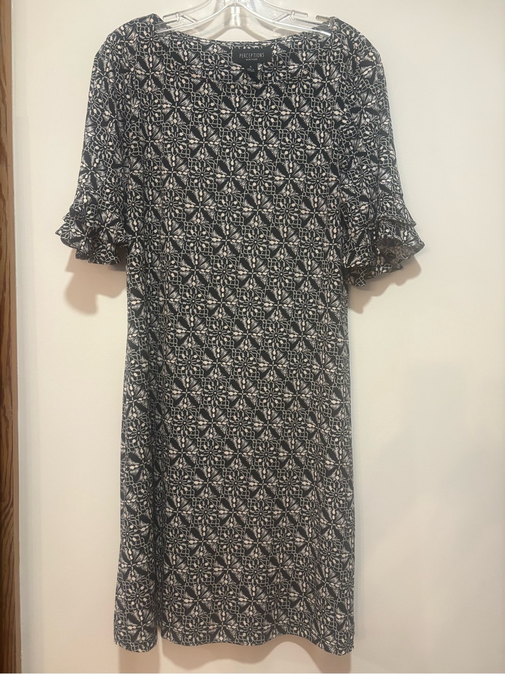 Perceptions Black & Cream Geometric Midi Dress